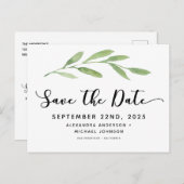 Greenery Rustic Simple Elegant Waterverf Wedding Aankondigingskaart (Voorkant / Achterkant)