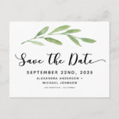 Greenery Rustic Simple Elegant Waterverf Wedding Aankondigingskaart (Voorkant)