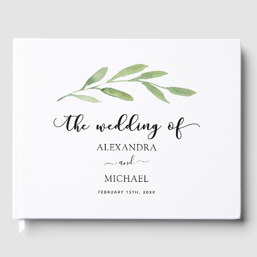 Greenery Rustic Simple Elegant Waterverf Wedding Gastenboek (Voorkant)