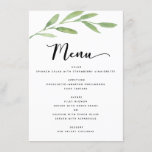 Greenery Rustic Simple Elegant Waterverf Wedding Menu<br><div class="desc">Rustieke groene tak en bladeren Waterverf lente bruiloft receptie diner,  brunch of lunch menu - omvat mooie en elegante script typografie met moderne botanische blad en boomtak voor de speciale bruiloft dag viering.</div>