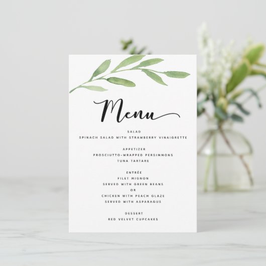 Greenery Rustic Simple Elegant Waterverf Wedding Menu (Staand voorkant)