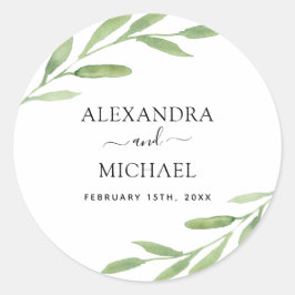 Greenery Rustic Simple Elegant Waterverf Wedding Ronde Sticker
