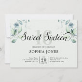Greenery Rustic Sweet 16 Sage Green Kaart (Voorkant)