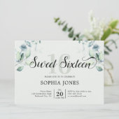 Greenery Rustic Sweet 16 Sage Green Kaart (Staand voorkant)
