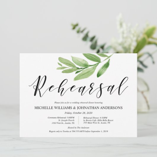 Greenery Rustic Wedding Rehearsal and Dinner Kaart (Staand voorkant)