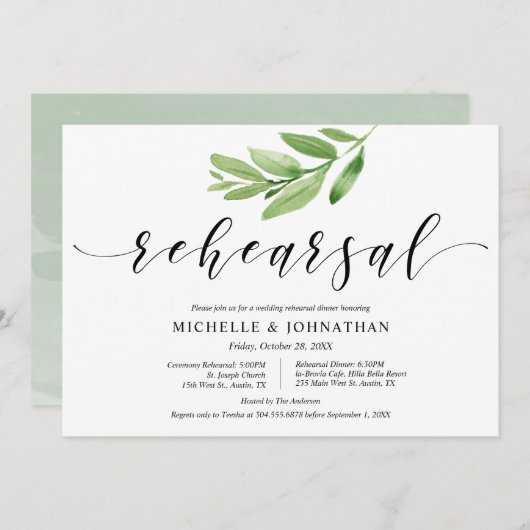 Greenery Rustic Wedding Rehearsal and Dinner Kaart (Voorkant / Achterkant)