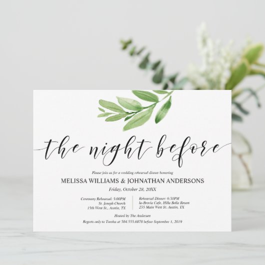 Greenery Rustic Wedding Rehearsal and Dinner Kaart (Staand voorkant)