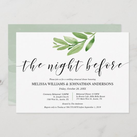 Greenery Rustic Wedding Rehearsal and Dinner Kaart (Voorkant / Achterkant)