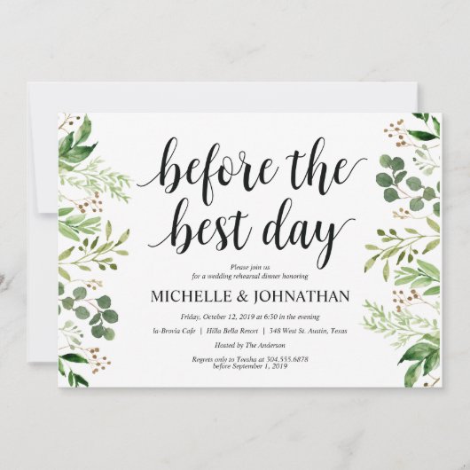 Greenery Rustic Wedding Rehearsal Dinner Invites Kaart (Voorkant)