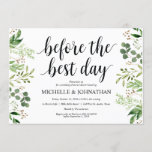 Greenery Rustic Wedding Rehearsal Dinner Invites Kaart<br><div class="desc">Een huwelijksrepetitie met de toekomstige Bride en de toekomstige Groom,  voor hun grote dag? Nodig de gasten uit met deze Greenery Rustic Wedding,  de 'Rehearsal Dinner Invitation Card'. Voeg uw repetitieve diner details toe in het overeenkomende zwarte lettertype/lettertype.

#TeeshaDerrick</div>