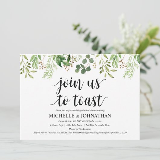 Greenery Rustic Wedding Rehearsal Dinner Invites Kaart (Staand voorkant)