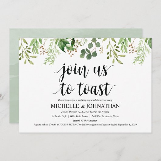 Greenery Rustic Wedding Rehearsal Dinner Invites Kaart (Voorkant / Achterkant)