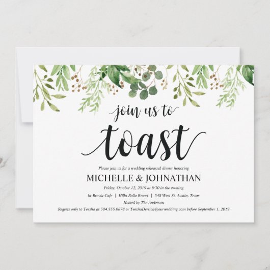 Greenery Rustic Wedding Rehearsal Dinner Invites Kaart (Voorkant)