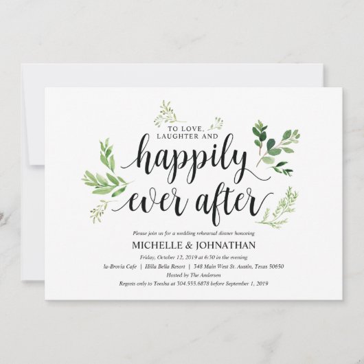 Greenery rustic Wedding Rehearsal Dinner Invites Kaart (Voorkant)