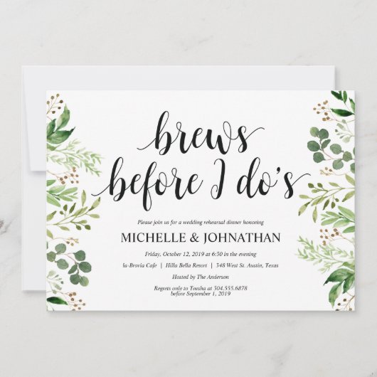 Greenery Rustic Wedding Rehearsal Dinner Invites Kaart (Voorkant)