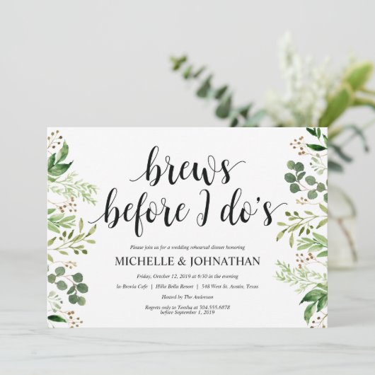 Greenery Rustic Wedding Rehearsal Dinner Invites Kaart (Staand voorkant)