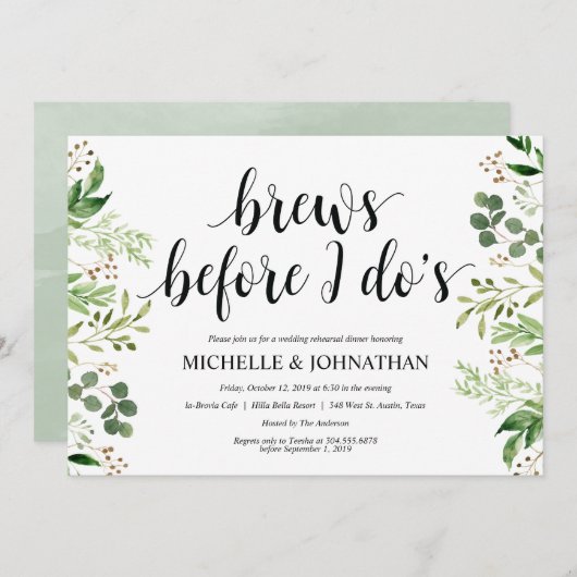 Greenery Rustic Wedding Rehearsal Dinner Invites Kaart (Voorkant / Achterkant)