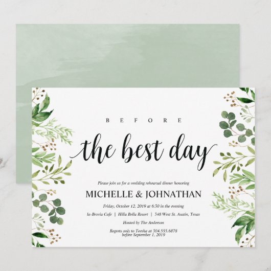 Greenery Rustic Wedding Rehearsal Dinner Invites Kaart (Voorkant / Achterkant)