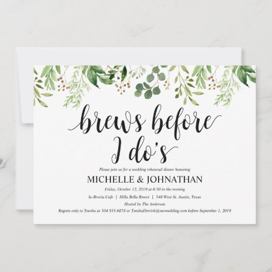Greenery Rustic Wedding Rehearsal Dinner Invites Kaart (Voorkant)