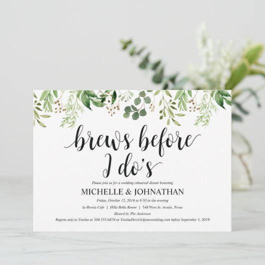 Greenery Rustic Wedding Rehearsal Dinner Invites Kaart (Staand voorkant)