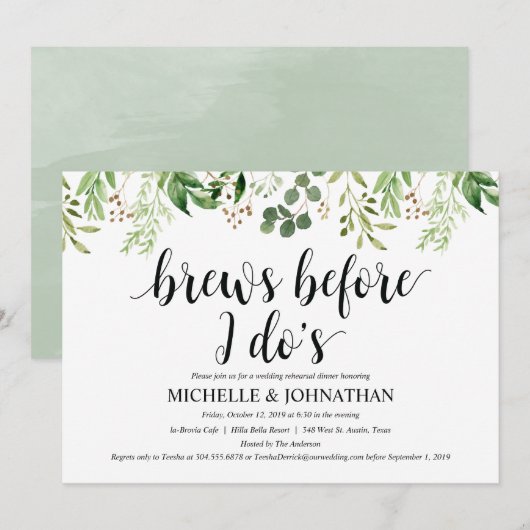 Greenery Rustic Wedding Rehearsal Dinner Invites Kaart (Voorkant / Achterkant)
