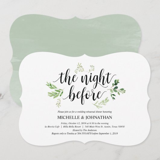 Greenery rustic Wedding Rehearsal Dinner Invites Kaart (Voorkant / Achterkant)