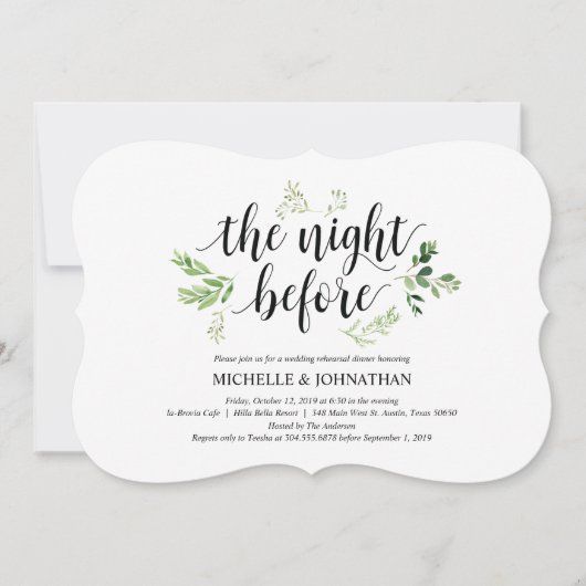 Greenery rustic Wedding Rehearsal Dinner Invites Kaart (Voorkant)