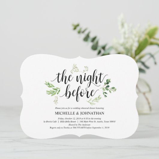 Greenery rustic Wedding Rehearsal Dinner Invites Kaart (Staand voorkant)