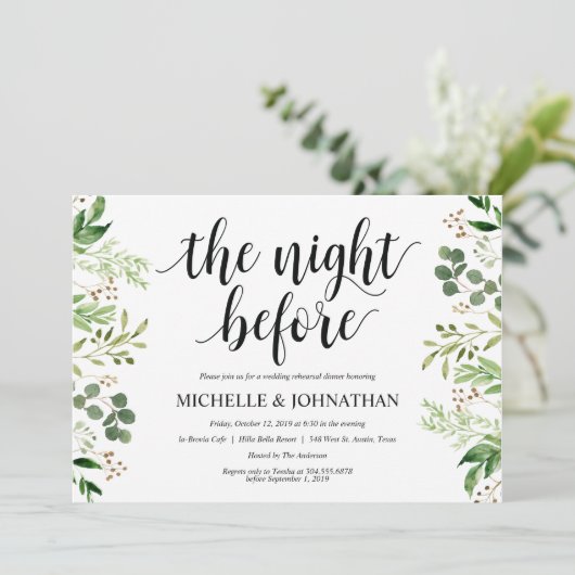 Greenery Rustic Wedding Rehearsal Dinner Invites Kaart (Staand voorkant)