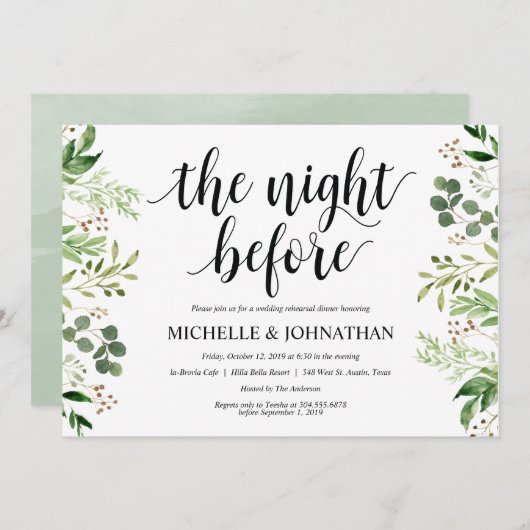 Greenery Rustic Wedding Rehearsal Dinner Invites Kaart (Voorkant / Achterkant)