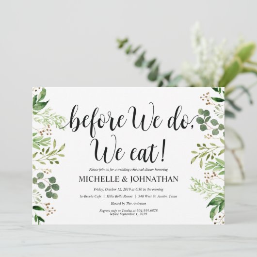 Greenery Rustic Wedding Rehearsal Dinner Invites Kaart (Staand voorkant)