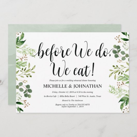 Greenery Rustic Wedding Rehearsal Dinner Invites Kaart (Voorkant / Achterkant)