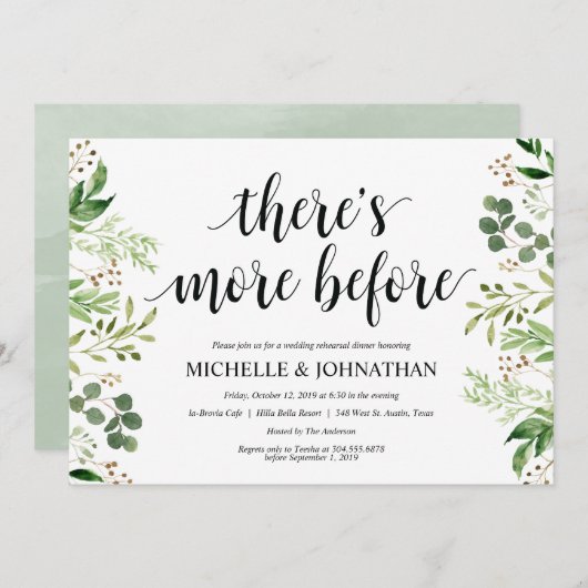 Greenery Rustic Wedding Rehearsal Dinner Invites Kaart (Voorkant / Achterkant)