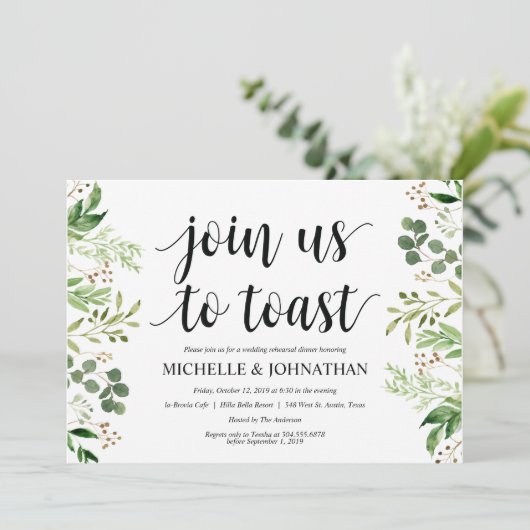 Greenery Rustic Wedding Rehearsal Dinner Invites Kaart (Staand voorkant)
