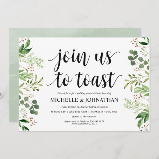 Greenery Rustic Wedding Rehearsal Dinner Invites Kaart (Voorkant / Achterkant)