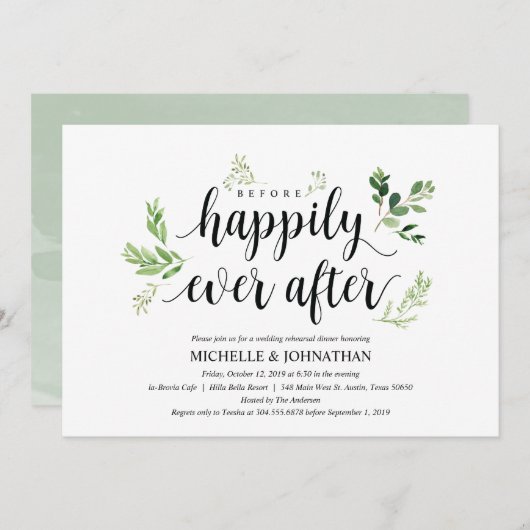 Greenery rustic Wedding Rehearsal Dinner Invites Kaart (Voorkant / Achterkant)