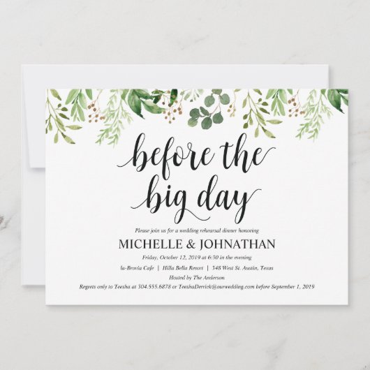 Greenery Rustic Wedding Rehearsal Dinner Invites Kaart (Voorkant)