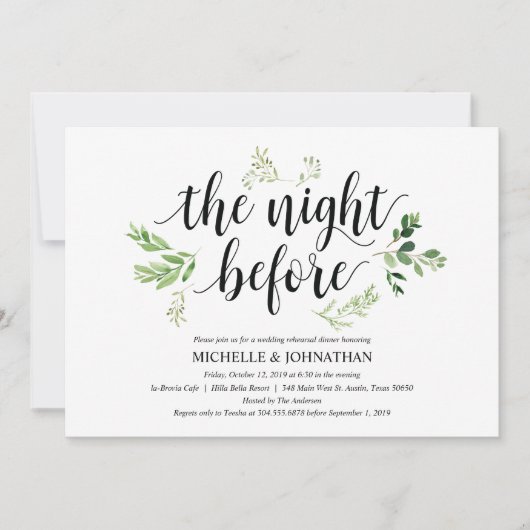 Greenery rustic Wedding Rehearsal Dinner Invites Kaart (Voorkant)