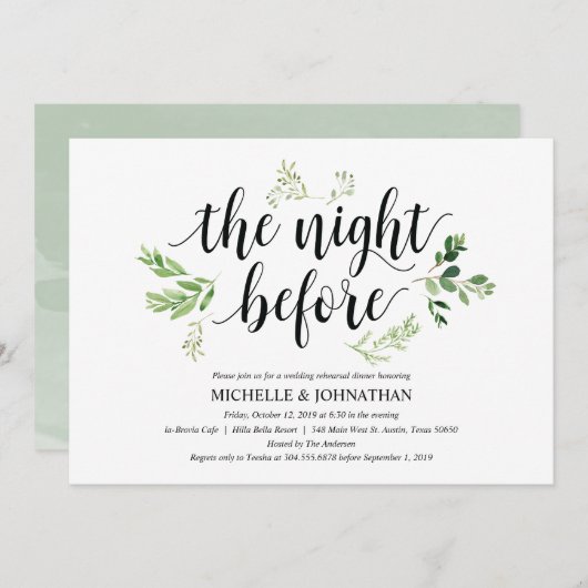 Greenery rustic Wedding Rehearsal Dinner Invites Kaart (Voorkant / Achterkant)