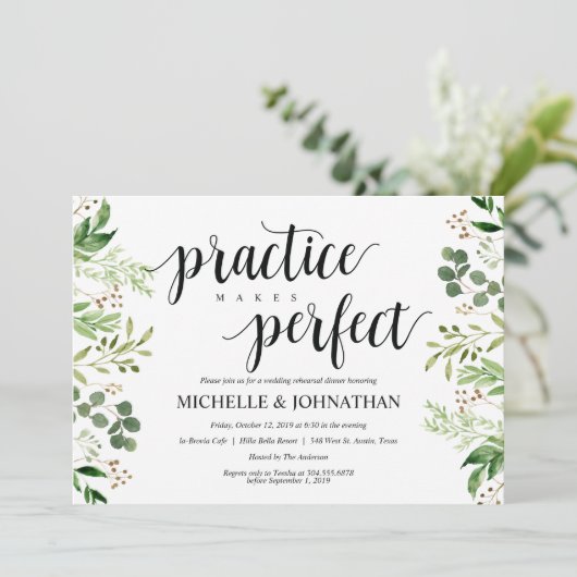 Greenery Rustic Wedding Rehearsal Dinner Invites Kaart (Staand voorkant)