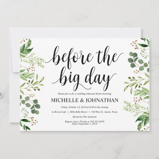 Greenery Rustic Wedding Rehearsal Dinner Invites Kaart (Voorkant)