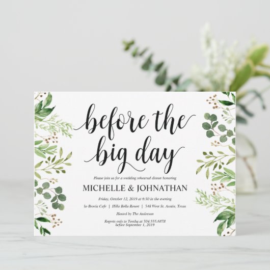 Greenery Rustic Wedding Rehearsal Dinner Invites Kaart (Staand voorkant)