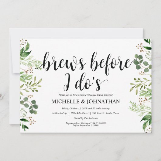 Greenery Rustic Wedding Rehearsal Dinner Invites Kaart (Voorkant)