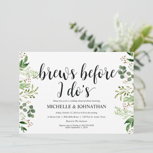 Greenery Rustic Wedding Rehearsal Dinner Invites Kaart (Staand voorkant)