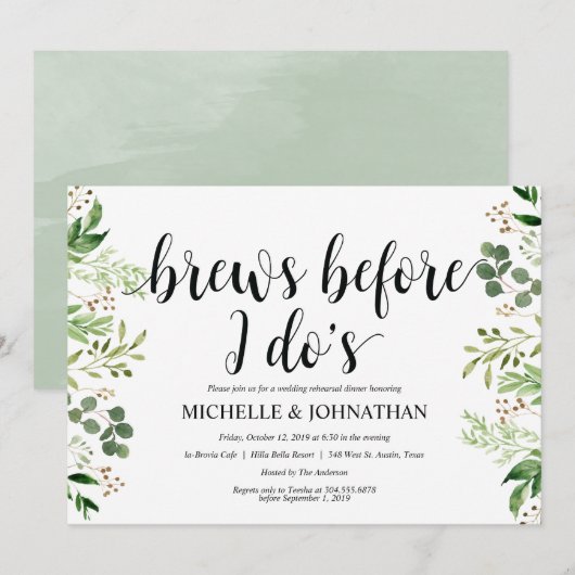 Greenery Rustic Wedding Rehearsal Dinner Invites Kaart (Voorkant / Achterkant)