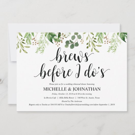 Greenery Rustic Wedding Rehearsal Dinner Invites Kaart (Voorkant)