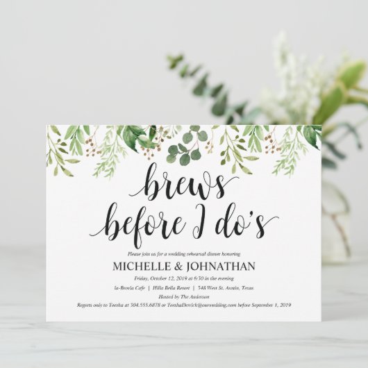 Greenery Rustic Wedding Rehearsal Dinner Invites Kaart (Staand voorkant)
