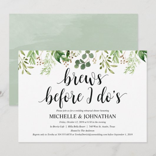 Greenery Rustic Wedding Rehearsal Dinner Invites Kaart (Voorkant / Achterkant)