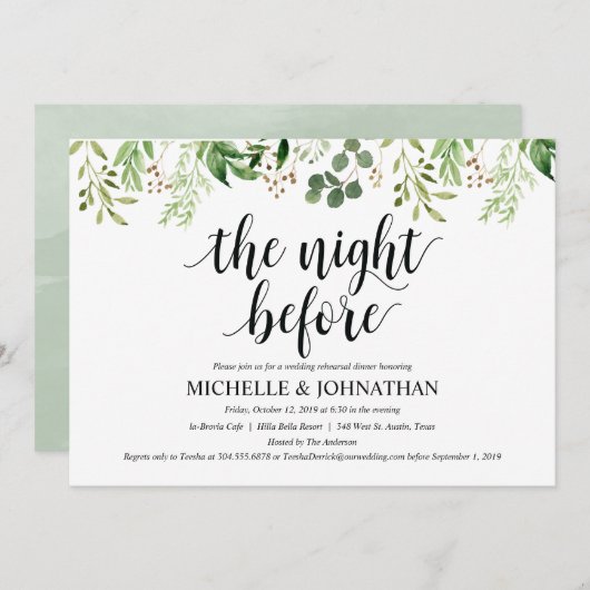 Greenery Rustic Wedding Repetitie Diner Uitnodigt Kaart (Voorkant / Achterkant)