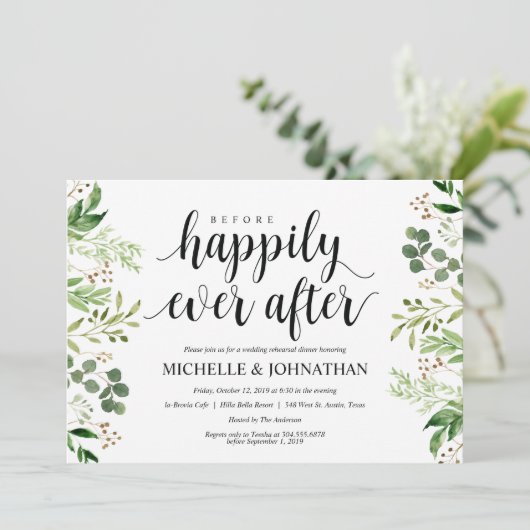 Greenery Rustic Wedding Repetitie Diner Uitnodigt Kaart (Staand voorkant)